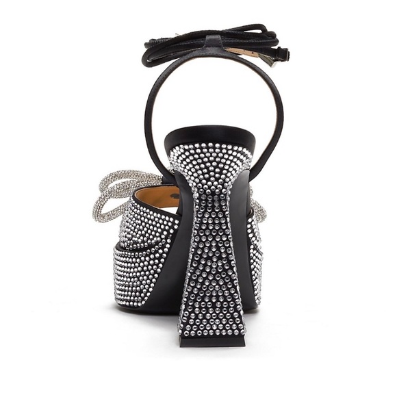 Mach&mach Double Bow Sparkly 140 Silk Ankle-Strap Sandals - Picture 2 of 12